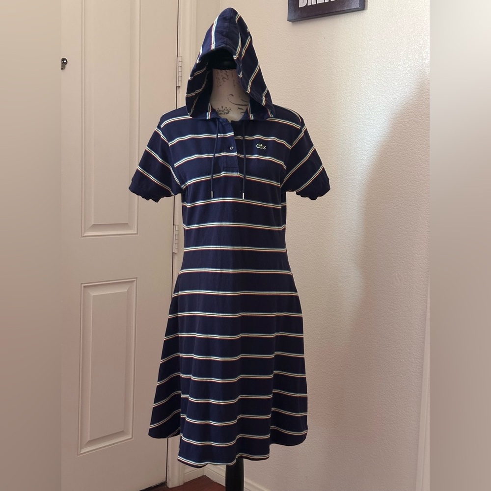 Lacoste Stripe short sleeve dress with hood
